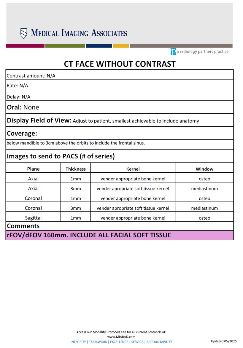 CT Face Without Contrast 05-2025